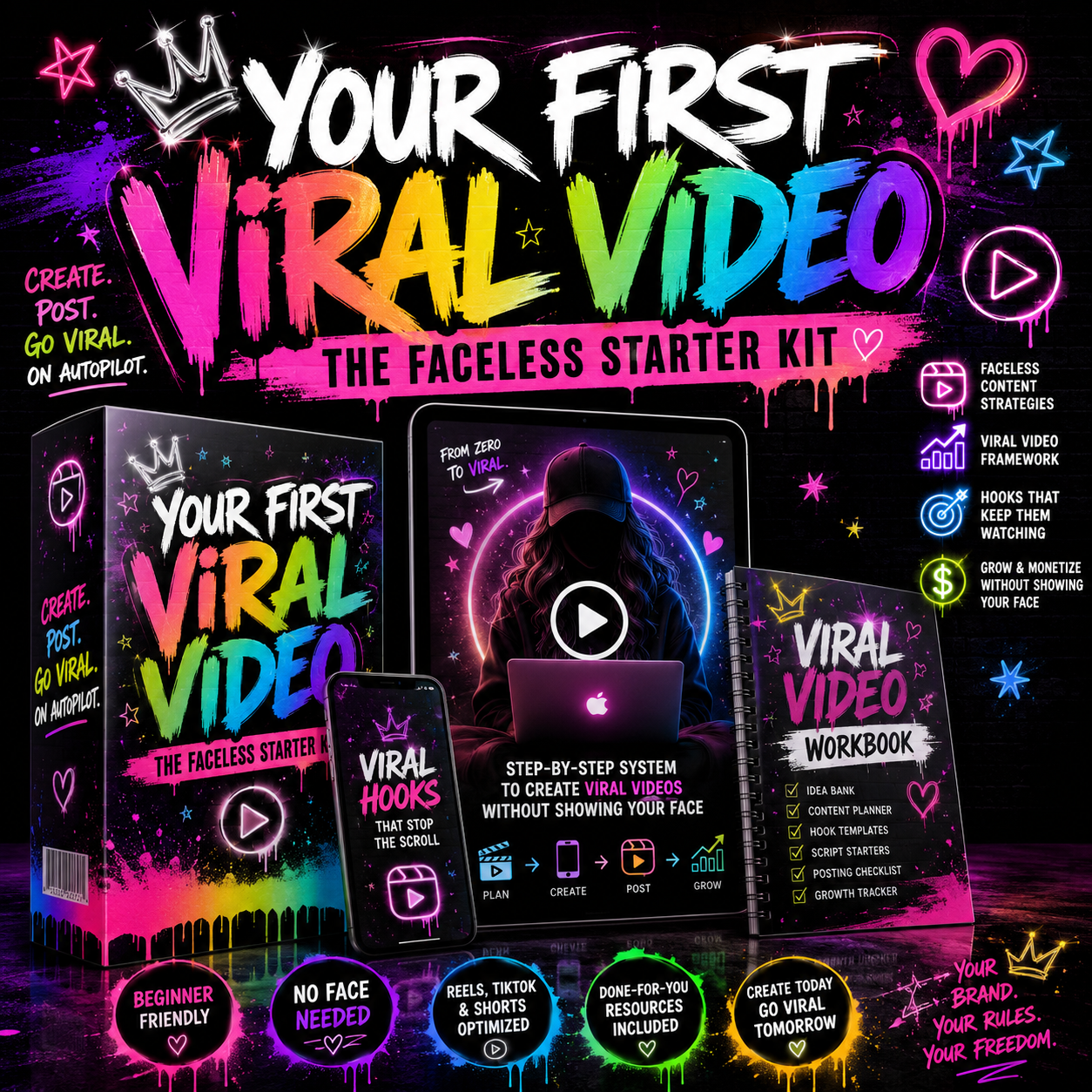 Your First Viral Video — The Faceless Starter Kit product mockup